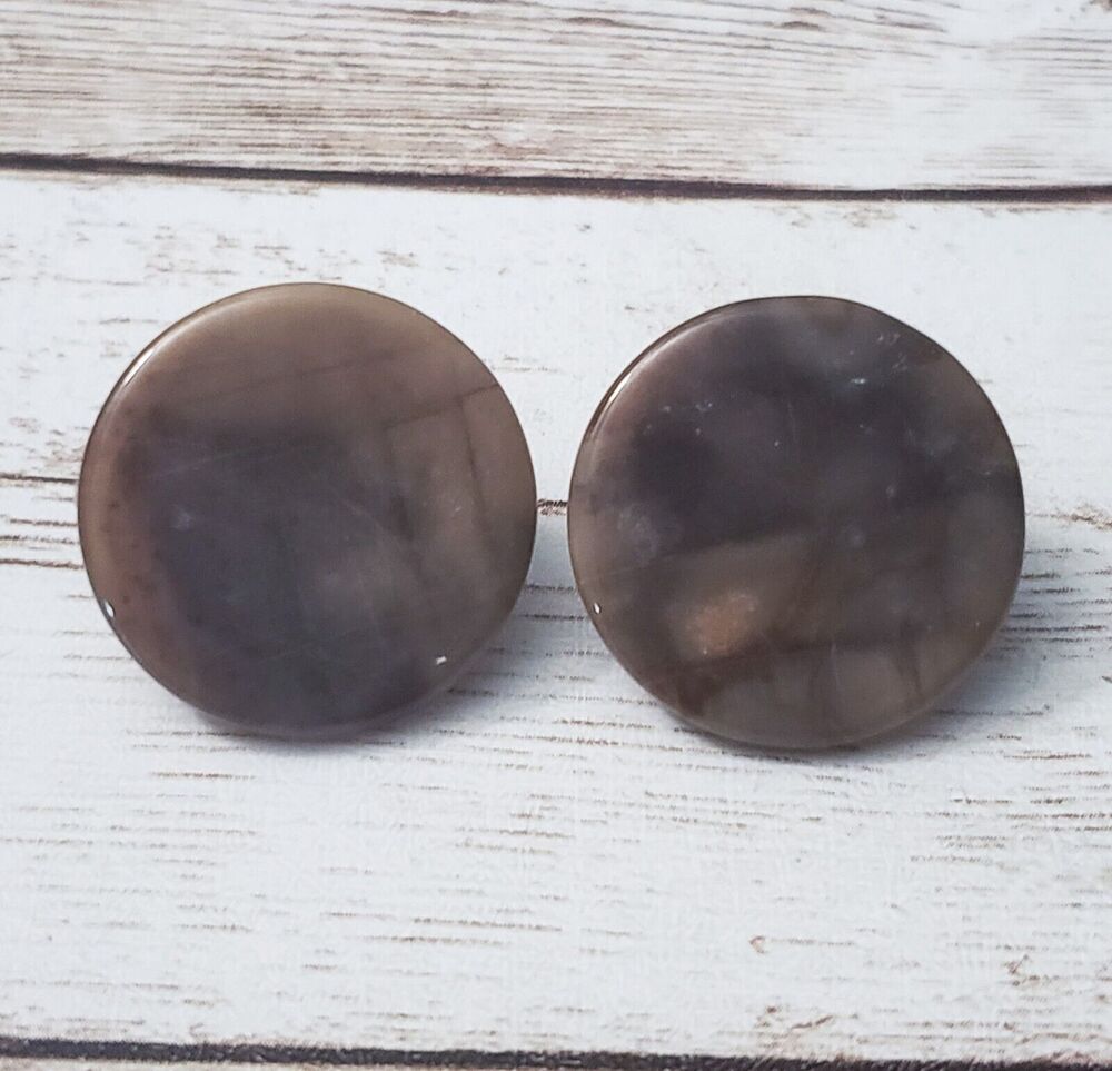 Vintage Clip On Earrings - Brown Flat Circle 7/8" - Some Marks